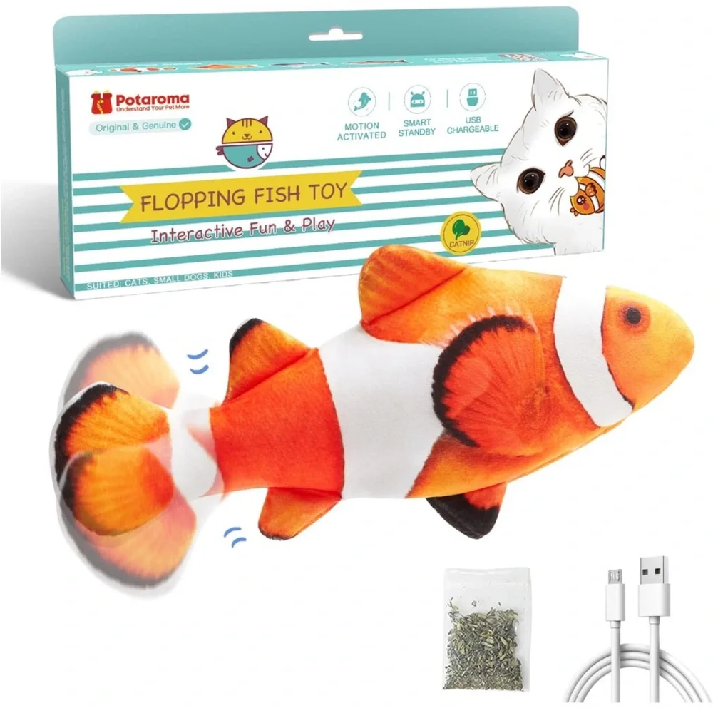 Cat Toy Flopping Fish rechargeable. Clown Fish cat toy.